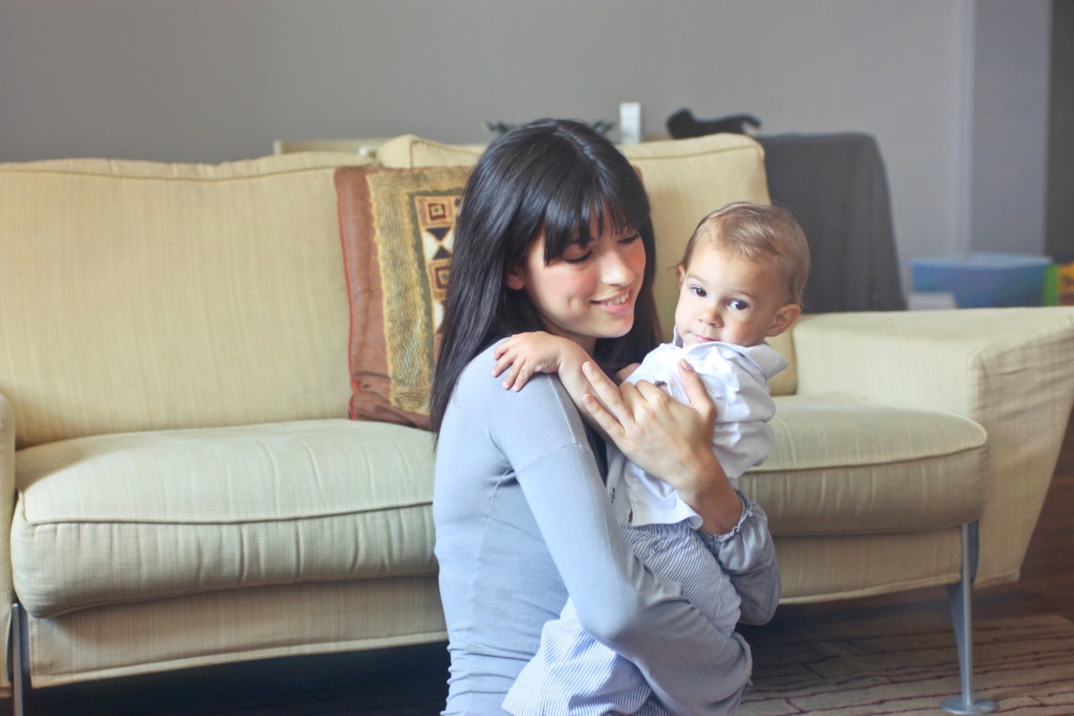 woman with child inside comfortable