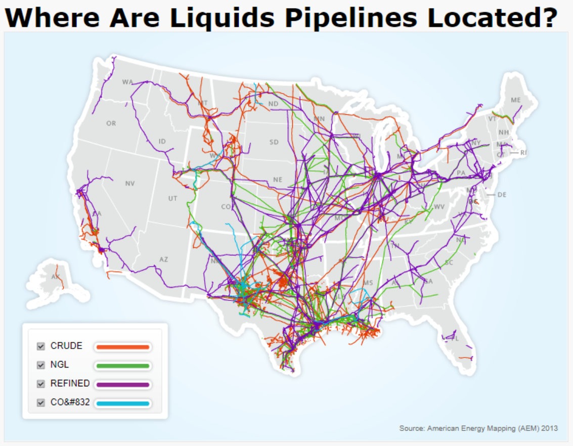 Pipelines map of US